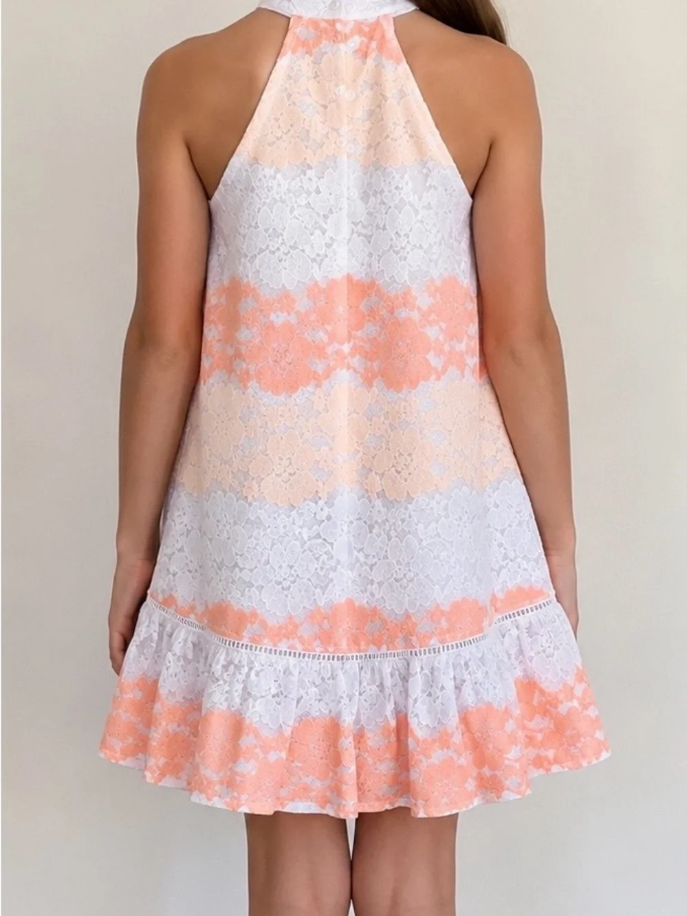 👗 Janie and Jack Peach and White Lace Halter Sundress